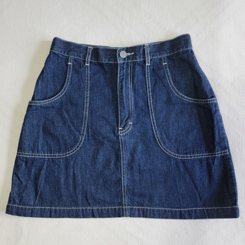Vintage 90s Calvin Klein Blue Jeans Mini Shirt Women 8 Dark Wash Retro Y2K Denim